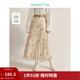 茵曼（INMAN）新中式發(fā)光竹葉印花百褶半身裙2025春秋季女裝新款A字中長(cháng)裙 杏色-竹子 M 160/68A