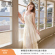 香影吊帶連衣裙女2026春季新款法式海邊v領(lǐng)裙子蕾絲邊內搭蛋糕裙 米色 M