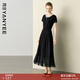 顏域假兩件收腰連衣裙女2026夏季新款獨特法式復古過(guò)膝氣質(zhì)長(cháng)裙子 黑色 L