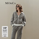 MO&Co.絲絨感撞色白條高領(lǐng)短外套美式復古運動(dòng)設計感小眾摩安珂 中花灰色 S 160