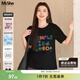 MsShe【涼感索羅娜棉】大碼女裝2025夏季胖mm顯瘦印花短袖T恤上衣 黑色現貨 6XL