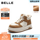 百麗（Belle）撞色高幫鞋女冬季新款商場(chǎng)同款厚底增高加絨休閑板鞋E6T1DDD5 米色/棕-厚絨 38 (240mm)