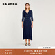 SANDRO2025秋冬女裝氣質(zhì)優(yōu)雅深藍色V領(lǐng)雙排扣荷葉邊針織連衣裙 深藍色 XS