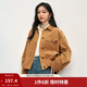 茵曼（INMAN）復古巴恩風(fēng)純棉短外套女2026春季時(shí)尚收褶下擺寬松燈芯絨上衣 咖色 M