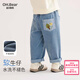 歐姆熊女童春秋款牛仔褲2025新款女寶寶長(cháng)褲小童秋季兒童裝秋裝直筒褲子 藍色 100