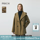PRICH【綿羊毛+山羊絨】時(shí)尚連帽雙面呢大衣冬季短外套女 42麻灰綠色 XS 155