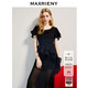 MAXRIENY【商場(chǎng)同款】精致日常感蕩領(lǐng)不對稱(chēng)下擺修身上衣夏款 黑色 M