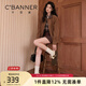 千百度（C.BANNER）毛絨勃肯鞋女秋冬新款內增高加絨保暖棉鞋通勤舒適單鞋百搭豆豆鞋 咖色 39