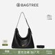 BAGTREE【明星同款】包包樹(shù)圖南頭層植鞣牛皮hobo女包單肩腋下通勤斜挎包 黑色-大號 贈斜挎延長(cháng)肩帶 高級小眾