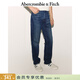 Abercrombie & Fitch【短版】美式仿舊水洗直筒牛仔褲長(cháng)褲25秋冬男裝KI131-5294 藍色 28 (175/70A)短版