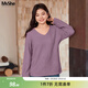 MsShe【亮絲菱格V領(lǐng)毛衣】大碼女裝2026春裝胖mm慵懶風(fēng)寬松針織衫 果醬紫色現貨 2XL