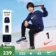 NIKE3BRAND 耐克男女童紅色拜年服衛衣+長(cháng)褲2件套兒童加絨保暖套裝