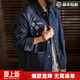 馬登工裝 美式復古刺繡徽章牛仔夾克男春季重磅水洗翻領(lǐng)休閑外套 牛仔藍 3XL