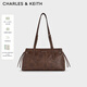 CHARLES&KEITH復古油蠟皮繩結單肩腋下包生日禮物送女友CK2-20782673 Distressed Coffee咖啡色 M