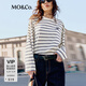 MO&Co.長(cháng)袖T恤條紋透氣精紡落肩袖短款航海系 摩安珂 杏黑條 M /165