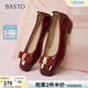 百思圖（BASTO）【夢(mèng)中人】百思圖秋季商場(chǎng)新款淺口單鞋小紅鞋一腳蹬皮鞋女婚鞋 紅色 37