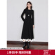 初語(yǔ)休閑圓領(lǐng)長(cháng)袖t恤裙女2024秋季新款氣質(zhì)收腰黑色連衣裙a字裙 黑色 L