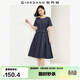 佐丹奴裙子女新款純棉府綢假兩件抽繩收腰顯瘦圓領(lǐng)連衣裙05464330