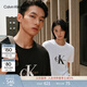 Calvin KleinJeans夏季男女情侶中性休閑通勤ck字母純色純棉寬松短袖T恤上衣