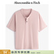 Abercrombie & Fitch經(jīng)典小麋鹿圖案男裝25夏季美式重磅寬松亨利領(lǐng)短袖T恤 淺粉色 XL (180/116A)尺碼偏大