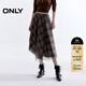 ONLY2025夏季新款英倫復古格紋印花A字中長(cháng)款半身裙女|12531G001 E11棕色毛呢格子 M
