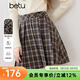 百圖（betu）女裝秋季新款半身裙學(xué)院風(fēng)百搭格紋A字壓褶短裙裙子2509T76 咖格 L