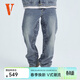 VLONE25新品哥特風(fēng)標語(yǔ)印花 立體剪裁雙扣寬松直筒牛仔褲 男女同款 VLDP25001藍藍 L