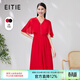 愛(ài)特愛(ài)（EITIE）氣質(zhì)披肩V領(lǐng)收腰雪紡連衣裙純色優(yōu)雅通勤顯瘦夏季新款7007765 紅蔓61 L 165