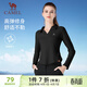 駱駝（CAMEL）長(cháng)袖T恤衫女士小V翻領(lǐng)修身針織上衣 Y24CA4L0605 幻影黑 L