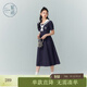紫涵（ZIHAN）紫涵學(xué)院風(fēng)連衣裙女夏季新款日系海軍領(lǐng)系帶收腰短袖中長(cháng)裙子 藏青 XL