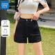 真維斯（Jeanswest）牛仔短褲女2026夏季簡約百搭高腰美式辣妹緊身a字熱褲黑色L