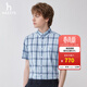 哈吉斯（HAZZYS）男裝 夏款男襯衣【3A抗菌】格紋短袖襯衫男ATCZK1BBX83 天藍色SL L (175/96A 48)