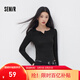森馬（Semir）長(cháng)袖T恤女春季短款純色正肩木耳邊花邊內搭分割緊身顯瘦上衣 黑色90001 M