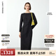 朗姿法式一字領(lǐng)設計感復古小香風(fēng)禮服裙優(yōu)雅冬季新款高級感連衣裙 黑色 L