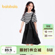 巴拉巴拉童裝女童裙子夏裝中大童連衣裙時(shí)尚條紋假兩件潮 黑白色調00491 130 cm