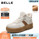 百麗（Belle）加絨保暖高幫板鞋女冬季新款商場(chǎng)同款厚底增高休閑鞋E5T1DDD5 米白色-厚絨 38 (240mm)