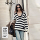 MO&Co.毛衣2024冬新品含馬海毛大V領(lǐng)條紋慵懶風(fēng)針織衫