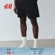 H&M男裝衛褲薄款寬松時(shí)尚直筒運動(dòng)跑步褲松緊腰休閑短褲1224295 黑色 S 170/80建議拍小一碼