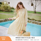 香影法式黃色碎花連衣裙女2026春季新款重工刺繡氣質(zhì)收腰雪紡裙子 黃花 S 155/80A/85-95斤