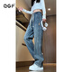 QGF 松緊腰牛仔褲女春秋季新款美式復古直筒寬松顯瘦高腰闊腿褲子裝 牛仔藍 【高品質(zhì)】 L [建議100-110斤]