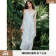 ELLE復古文藝印花吊帶連衣裙女2026夏季新款設計感時(shí)尚優(yōu)雅a字裙 藍色 M