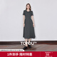 初語(yǔ)拼接設計感連衣裙女2025夏季新款復古深灰色圓領(lǐng)休閑T恤裙 深灰色 M