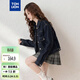 唐獅（TonLion）2026春季新款女短款牛仔外套設計深色牛仔寬松女裝翻領(lǐng)通勤風(fēng)