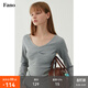 fano studios范洛修身捏褶插肩長(cháng)袖上衣女2026春季新款顯瘦打底衫疊穿V領(lǐng)T恤 花灰色 M