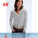 H&M【博主推薦】女裝毛針織衫春新款高智感針織衫氣質(zhì)開(kāi)衫0579541 白色/條紋 L 170/104