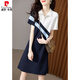 皮爾卡丹（pierre cardin）Polo領連衣裙女2026夏新款時尚拼接大碼裙子修身收腰顯瘦連衣裙子 藏青色 M 建議80-95斤