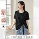 對白【AN大碼系列】夏日多巴胺不規則短袖T恤微胖mm休閑顯瘦正肩上衣 靜謐黑 M 建議體重110-125