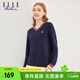 ELLE ACTIVE設計感撞色V領(lǐng)長(cháng)袖T恤女士春季時(shí)尚休閑運動(dòng)百搭拼色內搭上衣女 藏青色 M