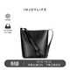 INJOYLIFE水桶包簡(jiǎn)約通勤節日禮物媽媽女包大容量百搭單肩包包 黑色