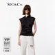 MO&Co.上衣夏新中式斜襟盤(pán)扣含桑蠶絲捏褶收腰波點(diǎn)提花無(wú)袖摩安珂 黑色 M 165